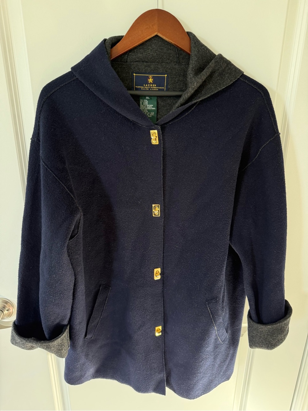 Ralph Lauren Vintage Wool Turn Lock Toggle Hooded Coat Size XL